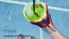  Presentation with running tracks - PPT theme featuring green-smoothie-woman-drinking-plastic background and a light blue colored foreground
