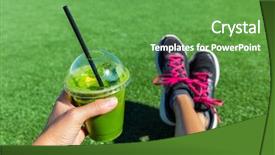  Presentation with pov - Amazing PPT layouts having green smoothie woman drinking plastic backdrop and a seafoam green colored foreground