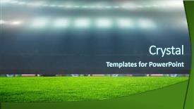  Presentation with field hockey - Colorful slide set enhanced with green soccer field bright spotlights backdrop and a ocean colored foreground