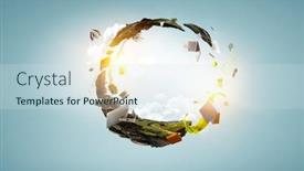  Presentation with clear water - Presentation design consisting of green-sphere-landscape-with-grass background and a sky blue colored foreground