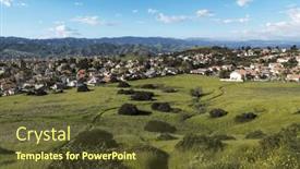  Presentation with green homes - Presentation theme featuring green-spring-meadows-and-suburban background and a tawny brown colored foreground