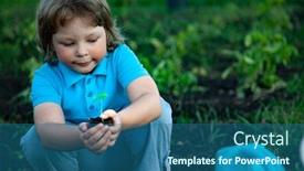  Presentation with children hands - Colorful presentation design enhanced with green-sprout-and-children-hands backdrop and a ocean colored foreground
