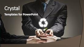  Presentation with human robot hands - Presentation theme consisting of green sprout in human hands background and a dark gray colored foreground