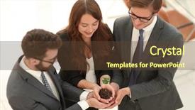  Presentation with team hands - PPT theme enhanced with green sprout in the hands background and a tawny brown colored foreground