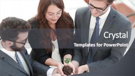  Presentation with team hands - Presentation theme consisting of green sprout in the hands background and a gray colored foreground