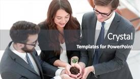  Presentation with team hands - Beautiful presentation design featuring green sprout in the hands backdrop and a dark gray colored foreground