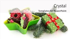  Presentation with green star - Slide set enhanced with green star full with christmas chocolate and present background and a white colored foreground