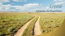  Presentation with green lake - Presentation theme consisting of green-steppe-and-a-road background and a light blue colored foreground