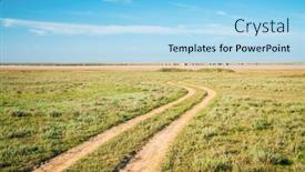  Presentation with green lake - PPT layouts featuring green-steppe-and-a-road background and a light blue colored foreground