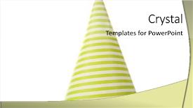  Presentation with party items on green - Audience pleasing presentation theme consisting of green striped party hat isolated backdrop and a white colored foreground