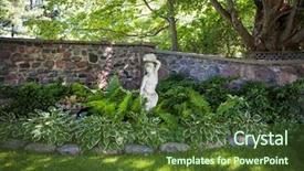  Presentation with garden - Colorful slide set enhanced with green summer garden with perennial backdrop and a tawny brown colored foreground