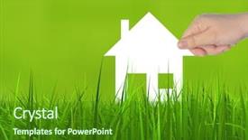  Presentation with white house - Beautiful slide deck featuring green summer grass background metaphor backdrop and a tawny brown colored foreground