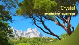  Presentation with green mountains - Theme having pine and high rocky mountain background and a tawny brown colored foreground