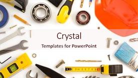  Presentation with supply chain - Cool new presentation theme with green supply chain - set of tools and instruments backdrop and a sky blue colored foreground