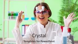  Presentation with biotechnology lab - Amazing PPT theme having green synthesis - beautiful female biotechnology scientist chemist backdrop and a light gray colored foreground