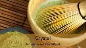  Presentation with japanese green tea - Audience pleasing theme consisting of green tea and japanese wire backdrop and a gold colored foreground