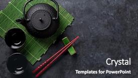  Presentation with green tea - Colorful PPT theme enhanced with green tea and sushi chopsticks backdrop and a dark gray colored foreground