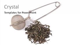  Presentation with green tea - PPT theme consisting of green tea and tea strainer background and a white colored foreground