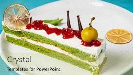  Presentation with tea cake - Colorful PPT theme enhanced with green-tea-cake-with-sauce backdrop and a yellow colored foreground