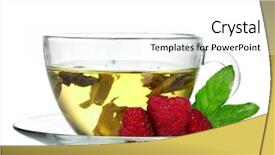  Presentation with green tea - Beautiful PPT layouts featuring green tea in transparent cup and raspberry isolated on white backdrop and a white colored foreground
