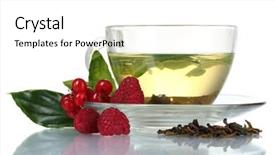  Presentation with green tea - Cool new presentation theme with green tea in transparent cup with lime and berry isolated on white backdrop and a white colored foreground