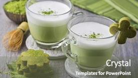 Presentation with green tea - Amazing PPT theme having green tea latte and cookies backdrop and a violet colored foreground