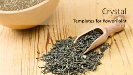  Presentation with tea leaves - Slides consisting of green-tea-leaves-on-kitchen background and a yellow colored foreground