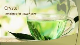  Presentation with green tea - PPT theme consisting of green tea on bamboo mat background and a  colored foreground