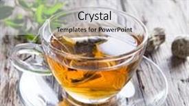  Presentation with green tea - Slide set consisting of green tea on wooden background background and a light gray colored foreground