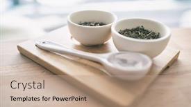  Presentation with tea tasting - Slide set consisting of green-tea-selection-of-dried background and a coral colored foreground