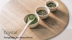  Presentation with loose leaf tea - Audience pleasing PPT theme consisting of green-tea-tasting-loose-leaf backdrop and a coral colored foreground