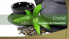  Presentation with black-tea - Slide set having green-tea-with-black-utensils background and a forest green colored foreground