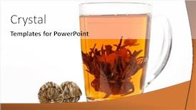  Presentation with green tea - Cool new PPT theme with green-tea-with-flower backdrop and a white colored foreground