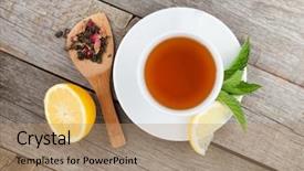  Presentation with green tea - PPT theme featuring green tea with lemon background and a coral colored foreground