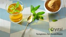  Presentation with blue mint - Theme enhanced with green tea with mint moroccan style on wood blue white table background and a mint green colored foreground