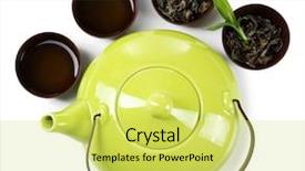  Presentation with green tea - Slides featuring green tea with utensils isolated background and a yellow colored foreground