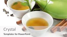 Presentation with green tea - Audience pleasing slide set consisting of green-tea-with-utensils backdrop and a white colored foreground