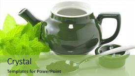  Presentation with tea plant - PPT layouts having green teapot with mint plant background and a  colored foreground