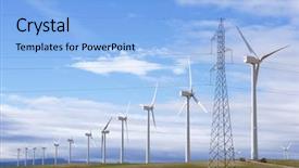  Presentation with renewable energy - Slide set with green technolgoy - group of windmills for renewable background and a light blue colored foreground