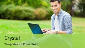  Presentation with electricity gneartion using speed breakers - Presentation with green technology - young man using his laptop background and a yellow colored foreground