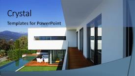  Presentation with green house - PPT theme with green teck - modern house with pool background and a light blue colored foreground