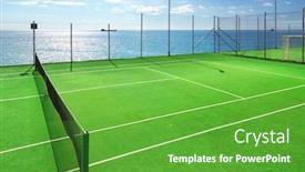  Presentation with court - Colorful slide set enhanced with green tennis court and blue backdrop and a shamrock green colored foreground