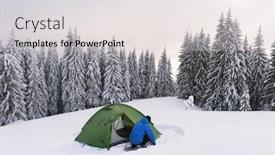  Presentation with winter landscape winter tree - Presentation design with green-tent-and-tourist-against background and a light gray colored foreground