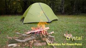  Presentation with campfire - Cool new PPT theme with green-tent-campfire-mushrooms backdrop and a tawny brown colored foreground