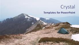  Presentation with green travel - PPT theme having green-tent-on-amazing-meadow background and a sky blue colored foreground