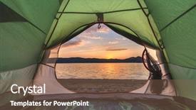  Presentation with green lake - Amazing theme having green tent on lake coastline closeup backdrop and a violet colored foreground