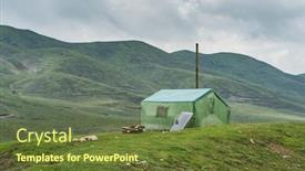  Presentation with solar panel - PPT theme enhanced with green-tents-set-up-along background and a tawny brown colored foreground