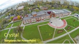  Presentation with unmanned - Amazing presentation design having green territory near brick building view from unmanned quadrocopter backdrop and a tawny brown colored foreground