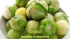 Presentation with fruits - Amazing PPT theme having green tomatillo fruits salsa verde ingredient backdrop and a tawny brown colored foreground
