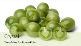  Presentation with white green - Slides having green tomatoes on white background background and a yellow colored foreground